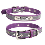 Personalized Reflective Leather Dog Collar With Custom Name Tags!