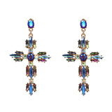Over-sized Jeweled Cross Drop Earrings
