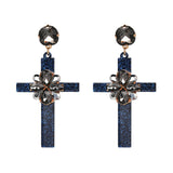 Over-sized Jeweled Cross Drop Earrings