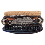The Tribal Feather Wrist Band 4 Layered Set